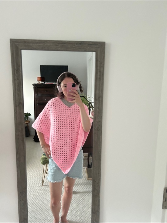 Handmade Tops - Pink Crochet Poncho Top